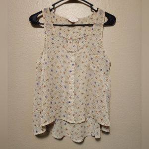 Cream Floral Sleeveless Blouse